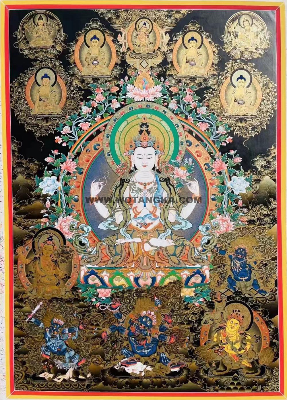 |已结缘·可定制|唐卡寄卖编号:JM·188-780893-奇木格雪域护法众(黑唐)