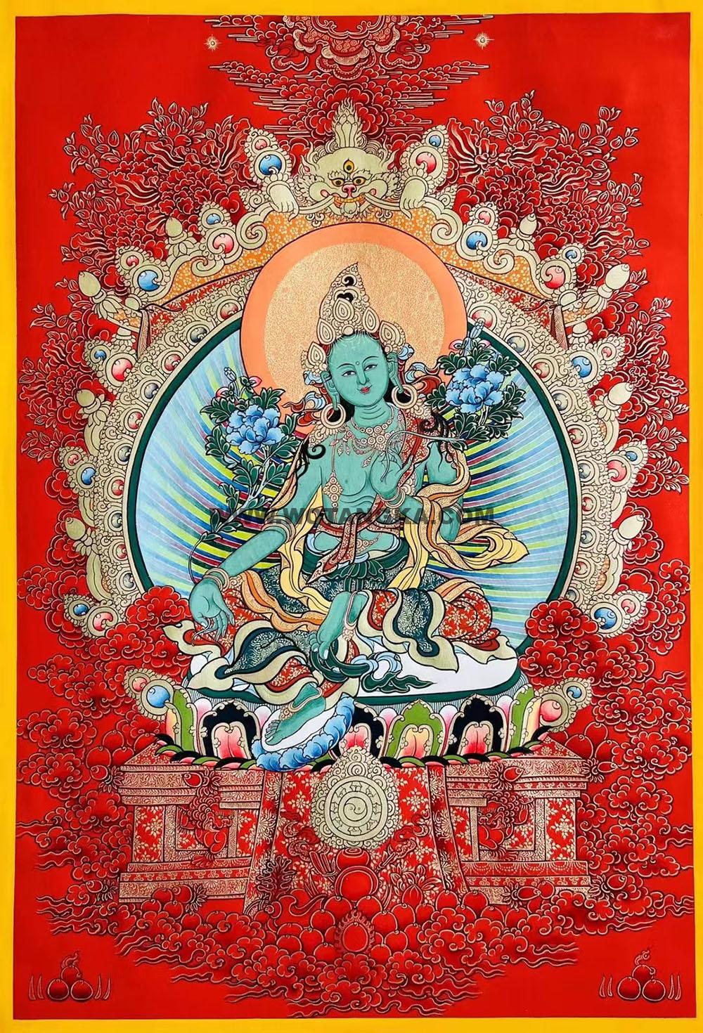 热贡-拉藏·画院：红金唐卡-绿度母（70*50CM左右）