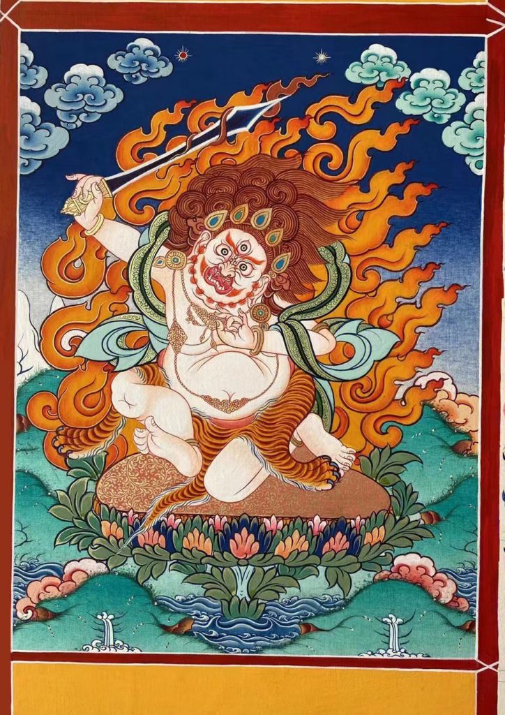 ｜已结缘·可定制｜唐卡寄卖编号：JM·188-852648-烈焰不动明王供养图（彩唐）