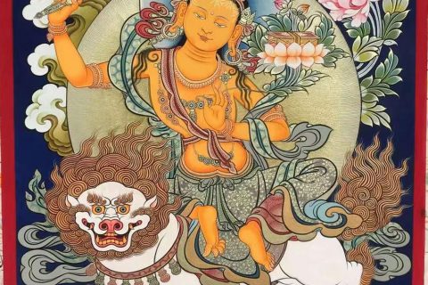 编号188-862542：彩绘唐卡-文殊菩萨（60*45CM左右）