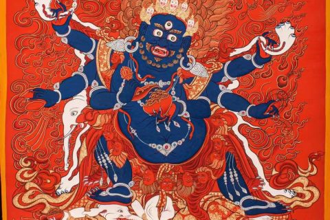 编号188-873676：红金唐卡-六臂玛哈嘎拉（65*40CM左右）