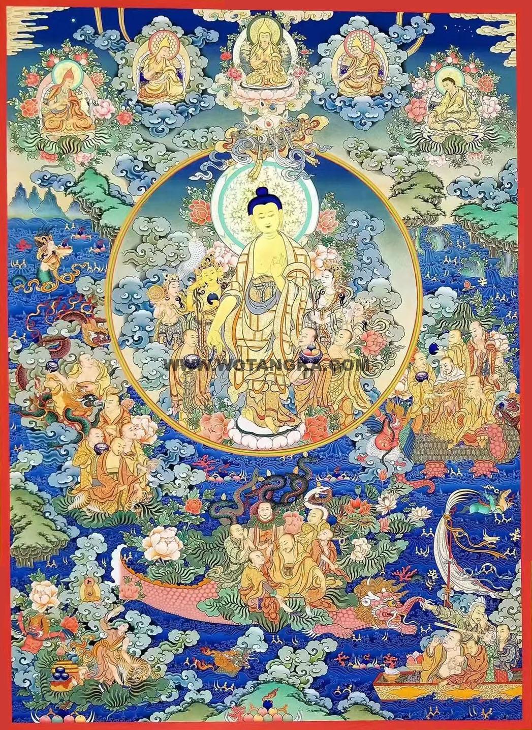 热贡-东智加·画院:彩绘唐卡-释迦牟尼佛·十八罗汉(100*70CM左右)