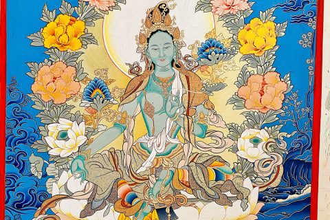 编号188-880400：蓝金唐卡-绿度母（60*45CM左右）