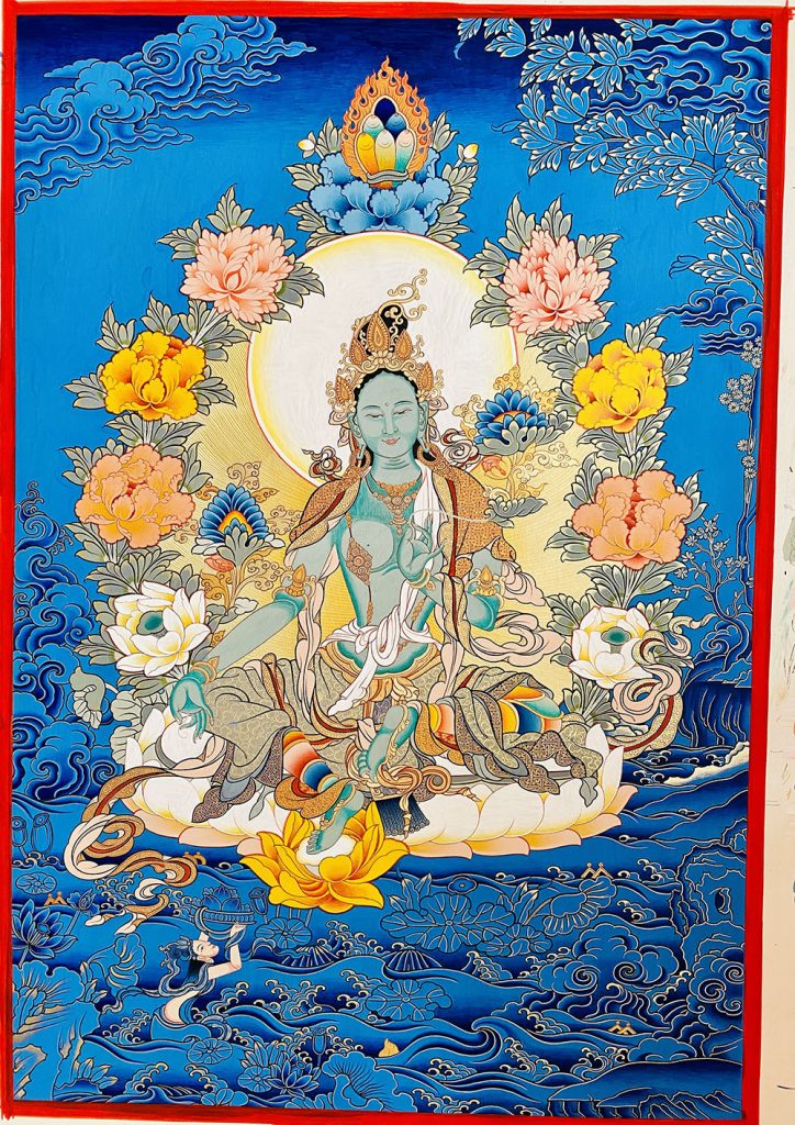 编号188-880400：蓝金唐卡-绿度母（60*45CM左右）