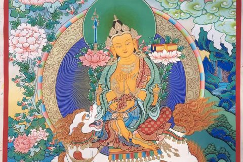 编号188-880524：彩绘唐卡-文殊菩萨·五部文殊（80*60CM左右）