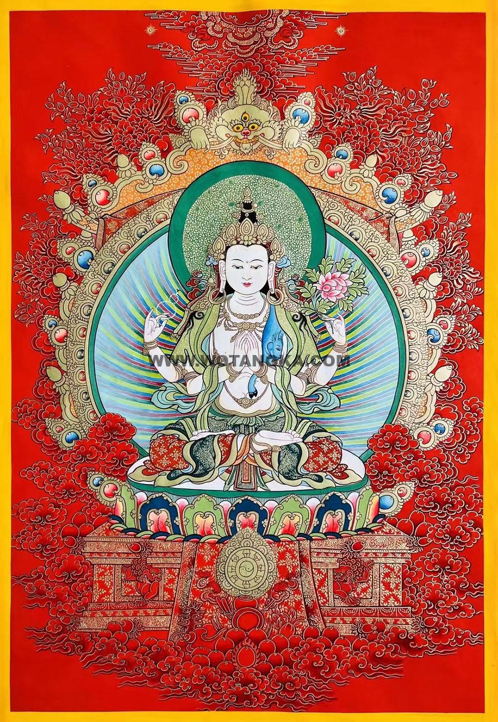 热贡-拉藏·画院：红金唐卡-四臂观音（70*50CM左右）