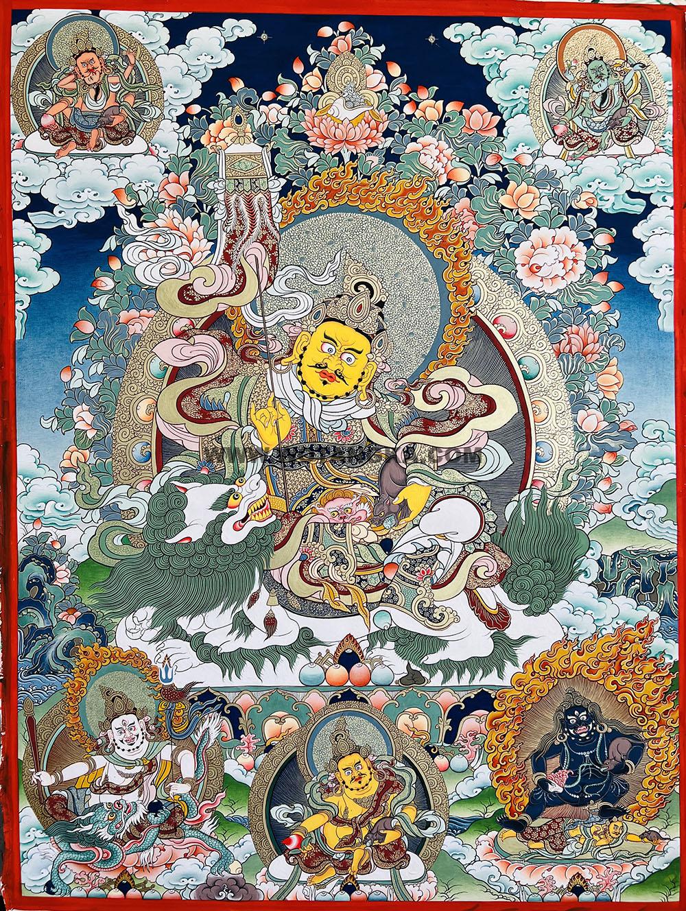 热贡-东智加·画院：彩绘唐卡-财宝天王·五方财神（80*60CM左右）