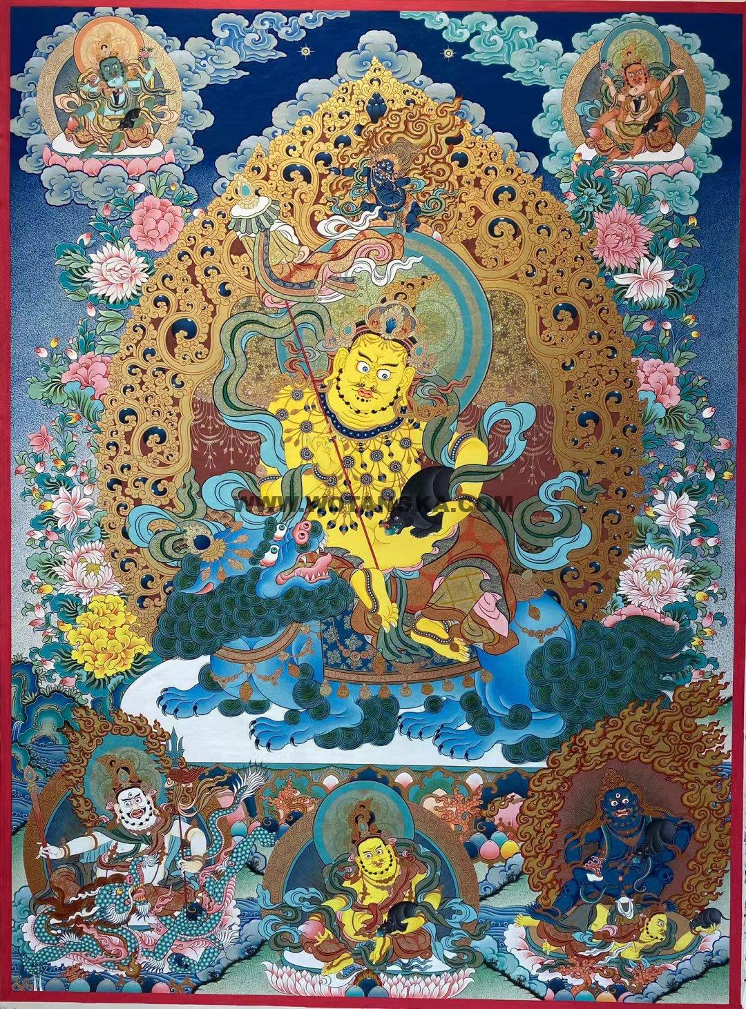 热贡-多杰扎西·画院：彩绘唐卡-财宝天王·五方财神（100*70CM左右）