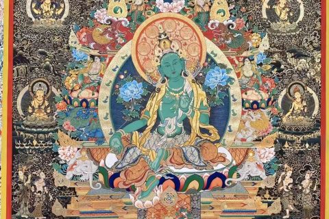 编号188-924874：黑金唐卡-绿度母（110*85CM左右）