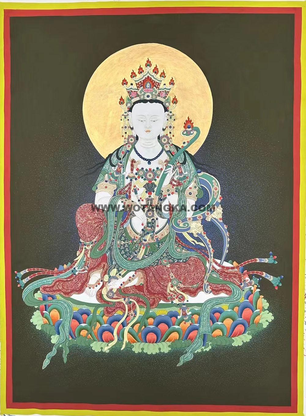 |已结缘·可定制|唐卡寄卖编号:JM·188-937395-月光持宝如意普贤菩萨(彩唐)