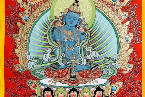 编号188-948211：红金唐卡-金刚总持佛（70*50CM左右）