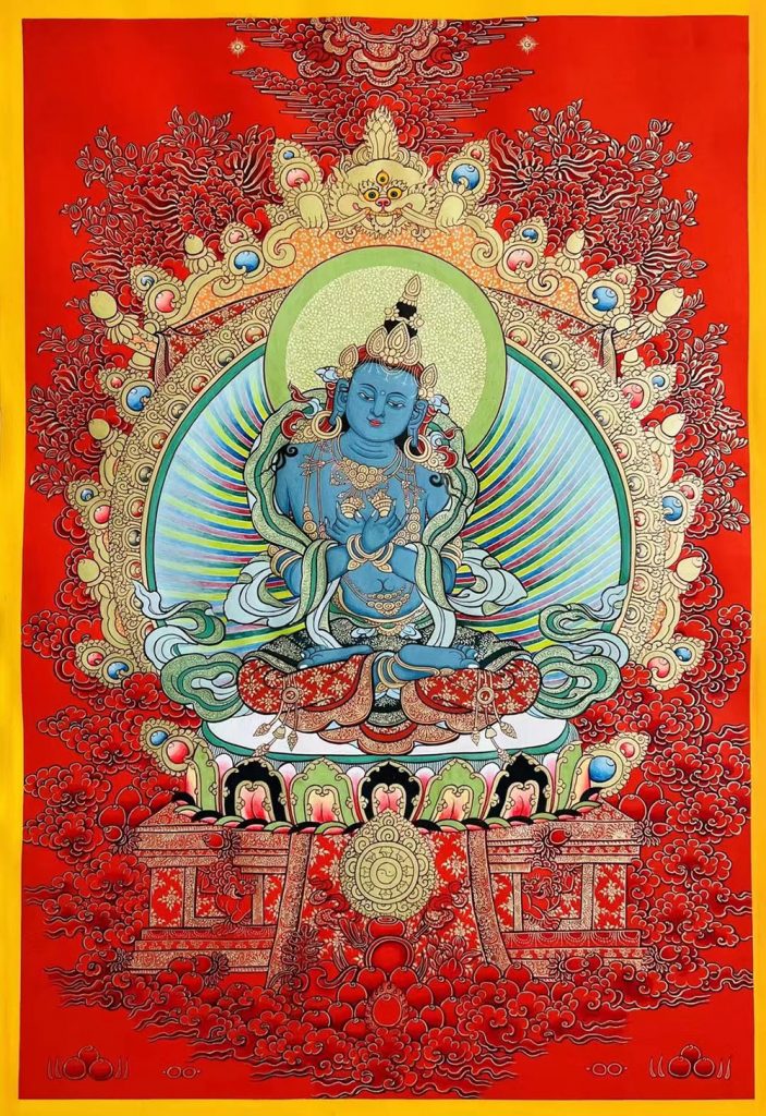 ｜已结缘·可定制｜唐卡寄卖编号：JM·188-948211-瓦嘉达拉虹光法相宝座图（红唐）