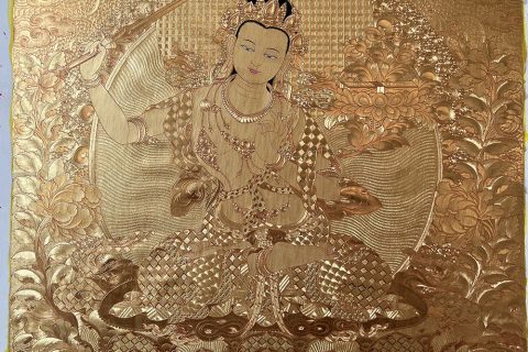 编号188-949005：黄金唐卡-文殊菩萨·五部文殊（70*50CM左右）