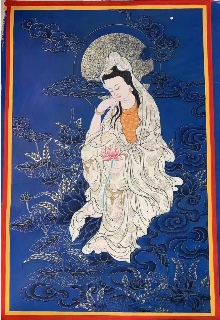 编号188-955858：蓝金唐卡-持莲观音（75*50CM左右）