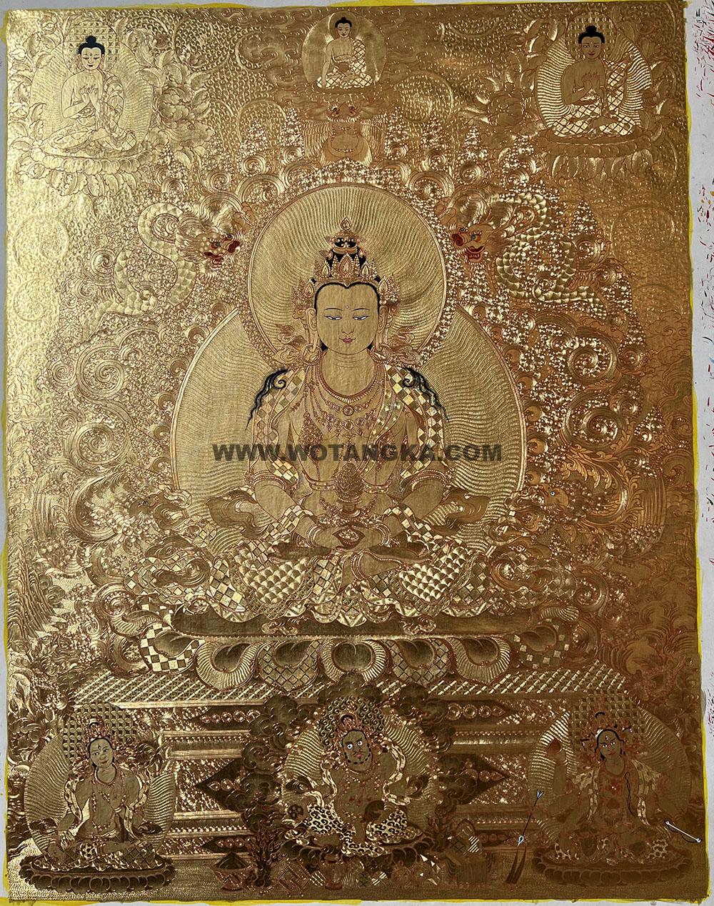 编号188-982750:黄金唐卡-长寿佛·长寿三尊(60*50CM左右)