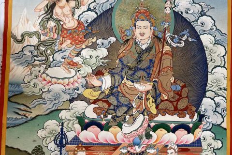 编号188-991870：彩绘唐卡-莲花生大士·师君三尊（70*50CM左右）