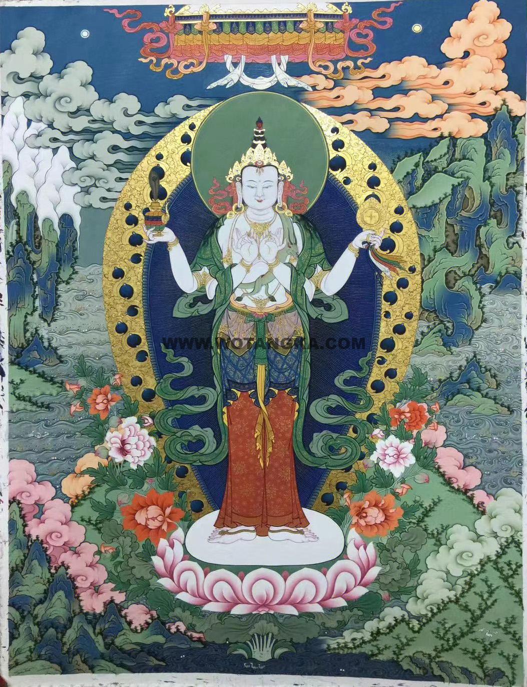 热贡-多杰扎西·画院：彩绘唐卡-四臂观音（80*65CM左右）