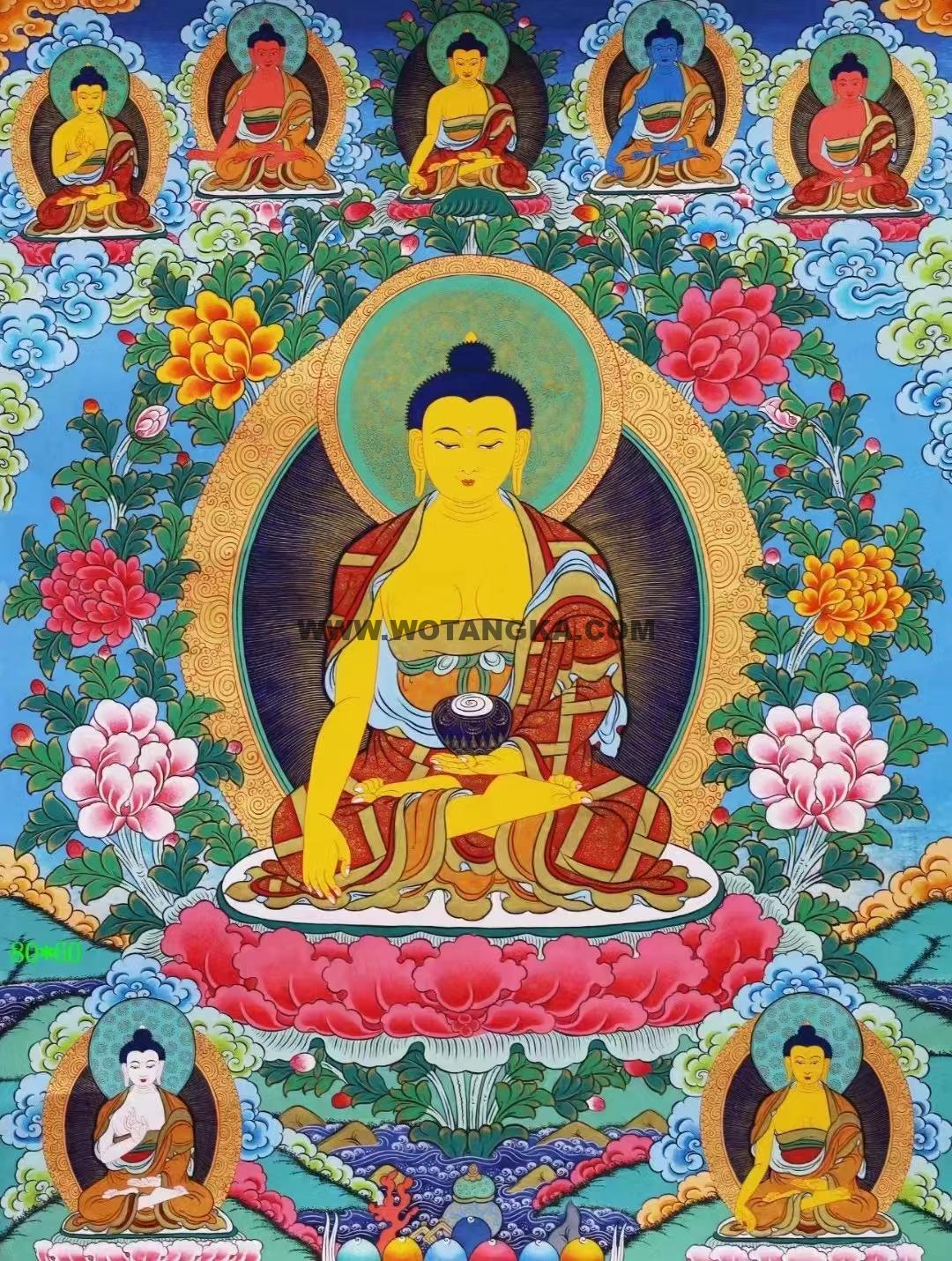 |已结缘·可定制|唐卡寄卖编号:JM·138-101459-佛祖七佛化现大吉祥供养图(彩唐)