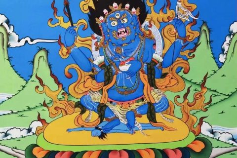 编号138-116239：彩绘唐卡-四臂玛哈嘎拉（71*50CM左右）