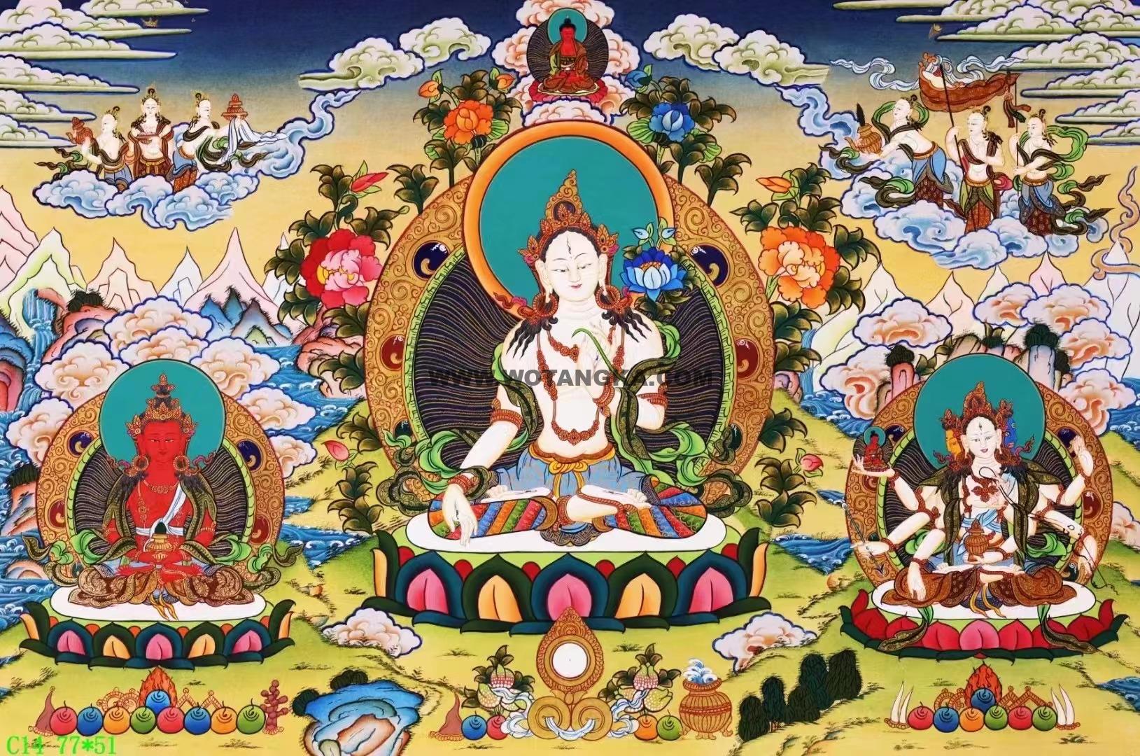 编号138-123745：彩绘唐卡-白度母·长寿三尊（51*77CM左右）