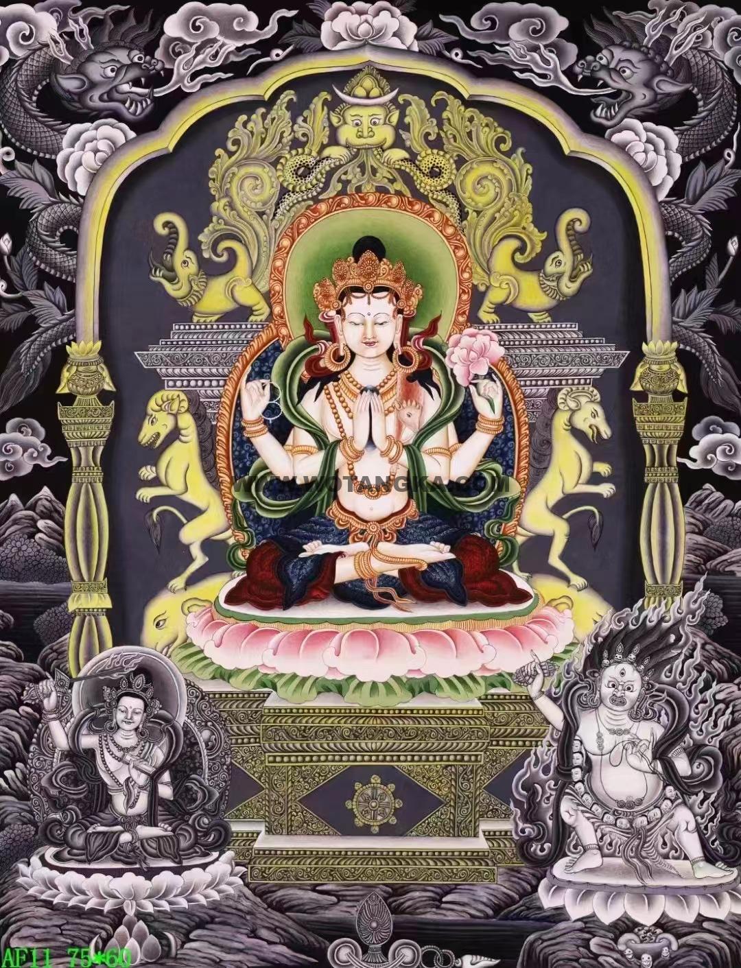 编号138-254045:彩绘唐卡-四臂观音·三怙主(75*60CM左右)