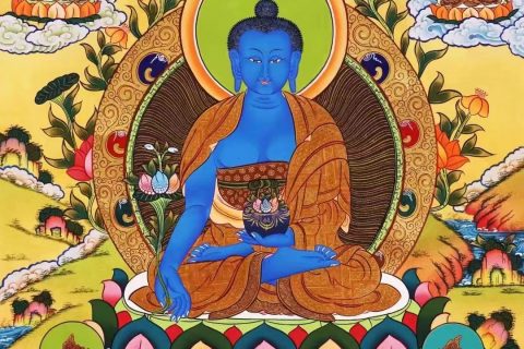 编号138-389018：彩绘唐卡-药师佛（76*52CM左右）