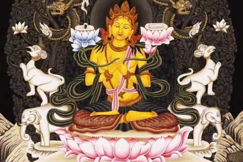 编号138-601986：彩绘唐卡-文殊菩萨（64*43CM左右）