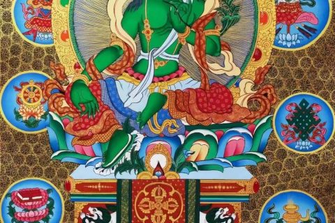 编号138-616426：彩绘唐卡-绿度母（76*51CM左右）