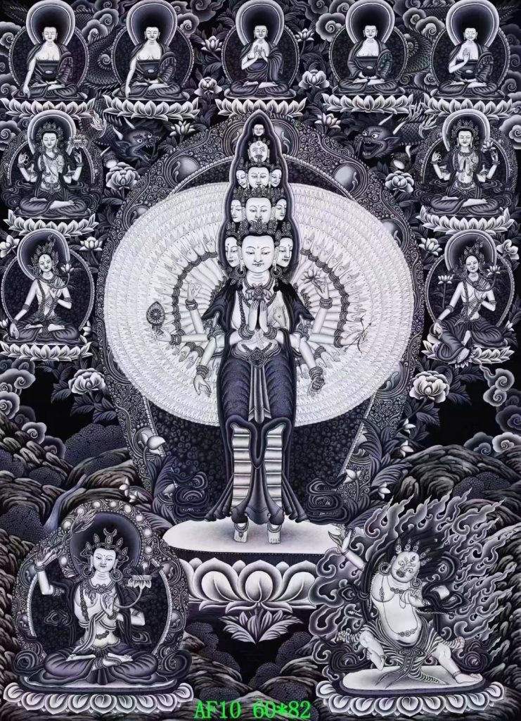 编号138-647394：彩绘唐卡-千手观音·三怙主（82*60CM左右）