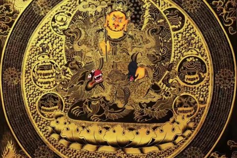 编号138-678389：黑金唐卡-财宝天王（70*70CM左右）