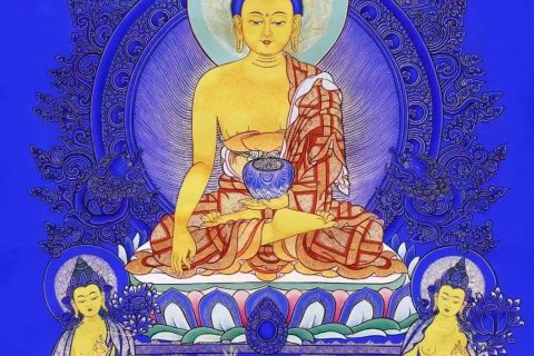 编号138-703539：蓝金唐卡-释迦牟尼佛（100*72CM左右）