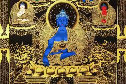 编号138-734342：彩绘唐卡-药师佛（76*51CM左右）