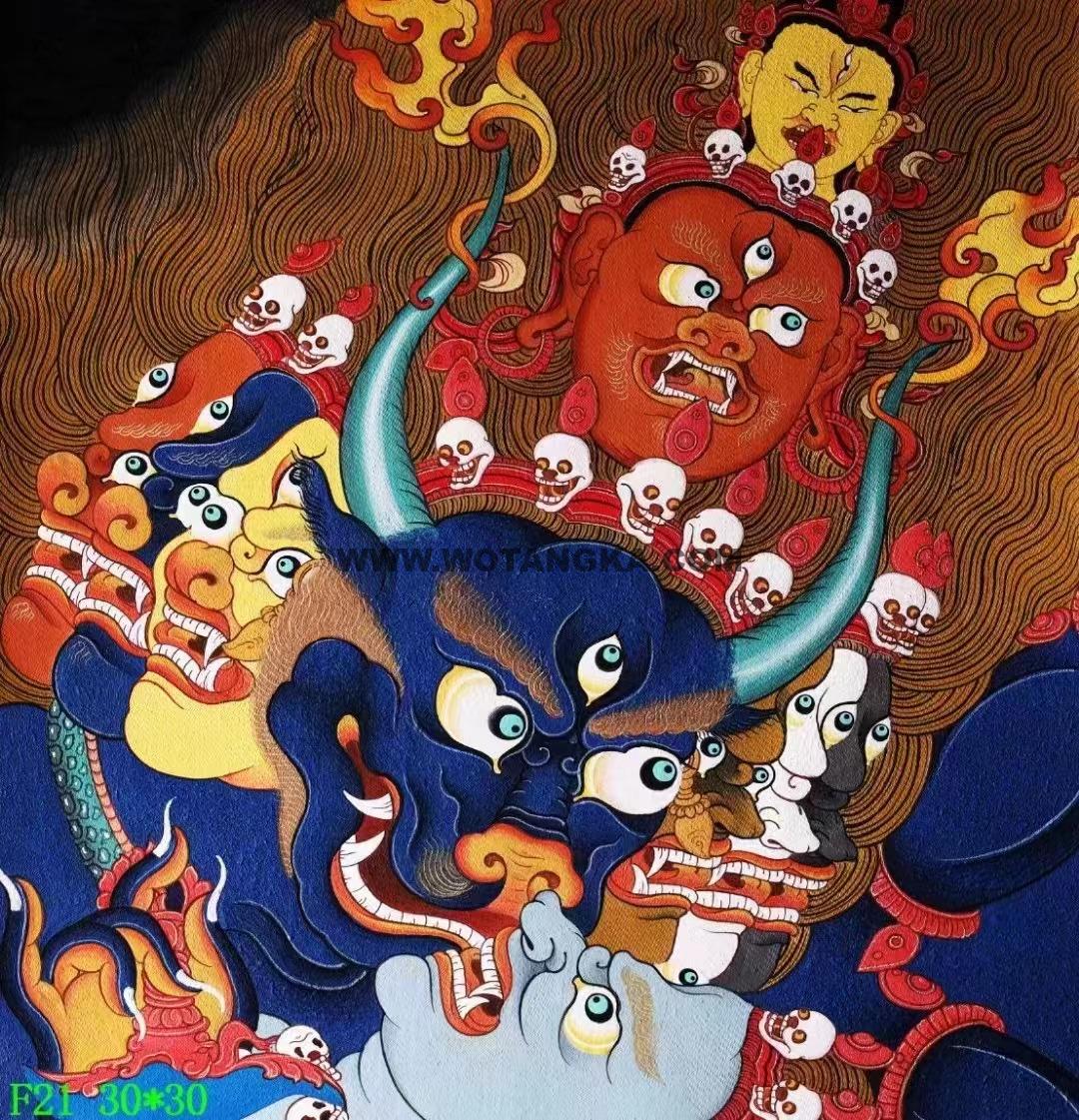 编号138-856535:彩绘唐卡-大威德金刚·佛头(30*30CM左右)
