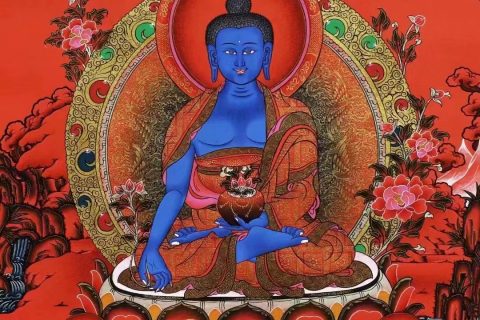 编号138-864551：红金唐卡-药师佛（75*52CM左右）