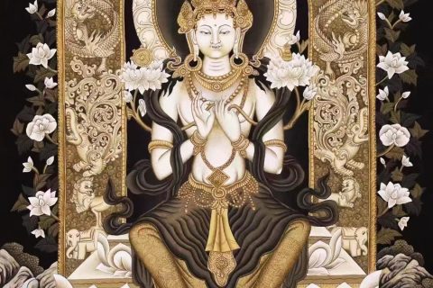 编号138-930272：彩绘唐卡-天冠弥勒佛（62*45CM左右）