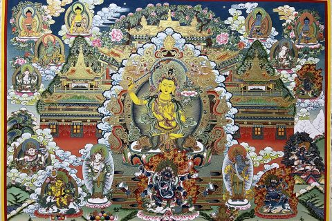 编号188-118668：彩绘唐卡-文殊菩萨·三怙主净土（100*150CM左右）