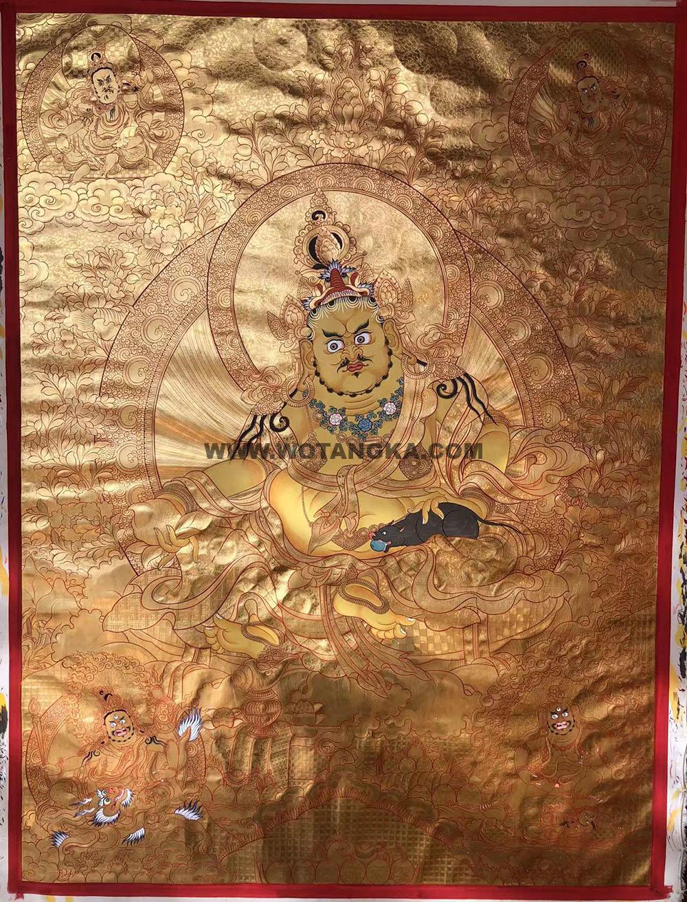 热贡-完德卡·画院：黄金唐卡-五方财神（110*80CM左右）