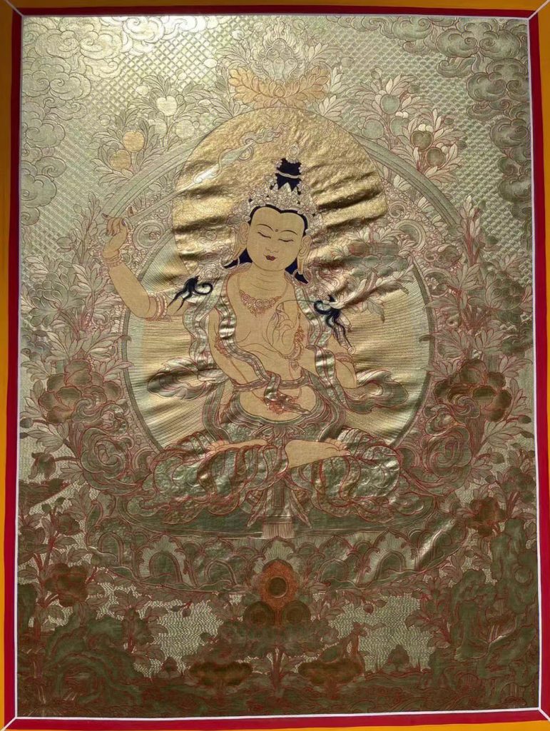 ｜已结缘·可定制｜唐卡寄卖编号：JM·188-139818-文殊菩萨金莲智慧净土供养图（金唐）