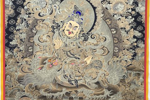 编号188-143265：黑金唐卡-财宝天王·五方财神（100*70CM左右）