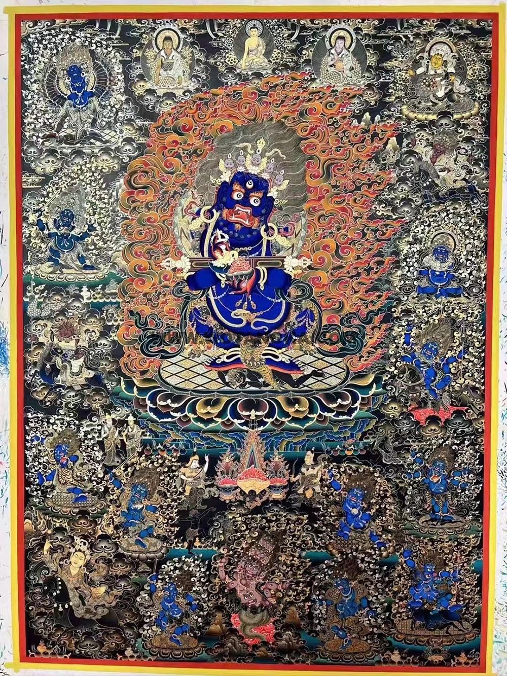 编号188-183975:黑金唐卡-宝帐护法(100*70CM左右)