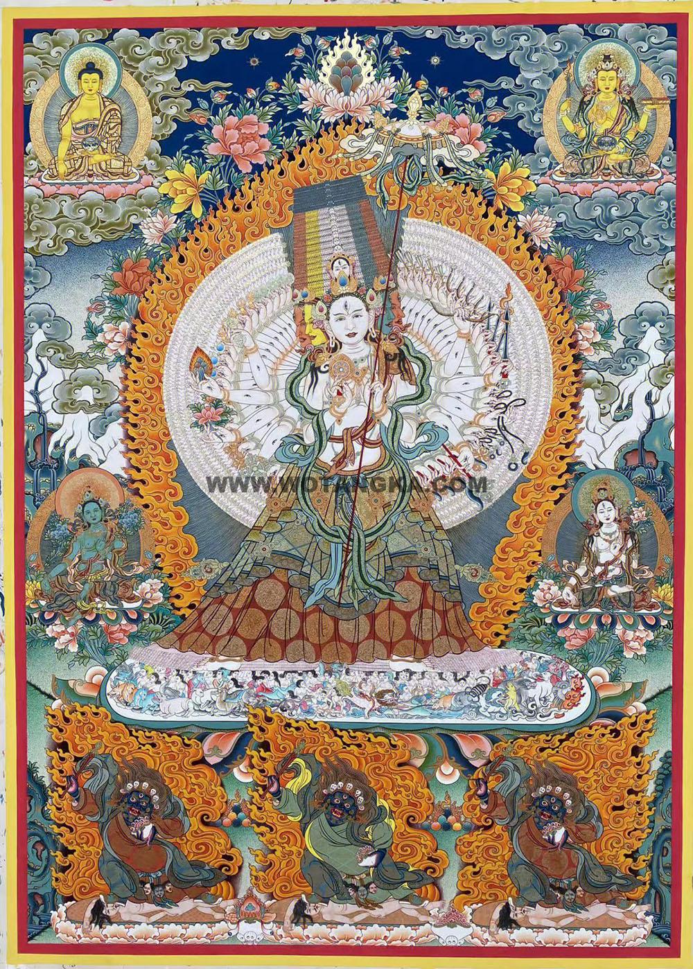 |已结缘·可定制|唐卡寄卖编号:JM·188-263161-大白伞盖佛母平安长寿供养图(彩唐)
