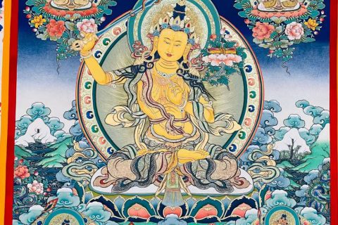 编号188-311709：彩绘唐卡-文殊菩萨·五部文殊（90*60CM左右）
