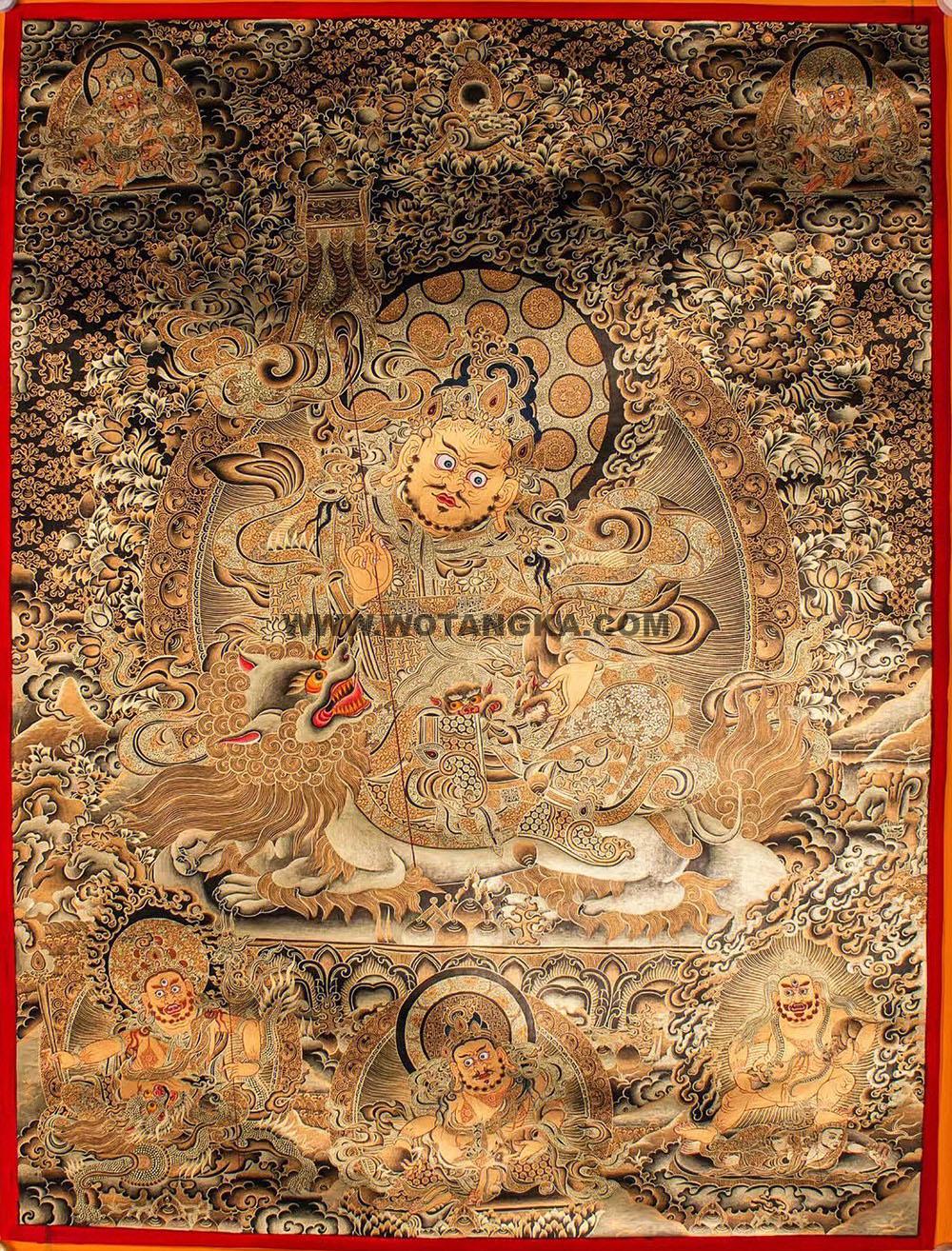 热贡-完德才让·画院:黑金唐卡-财宝天王·五方财神(120*95CM左右)