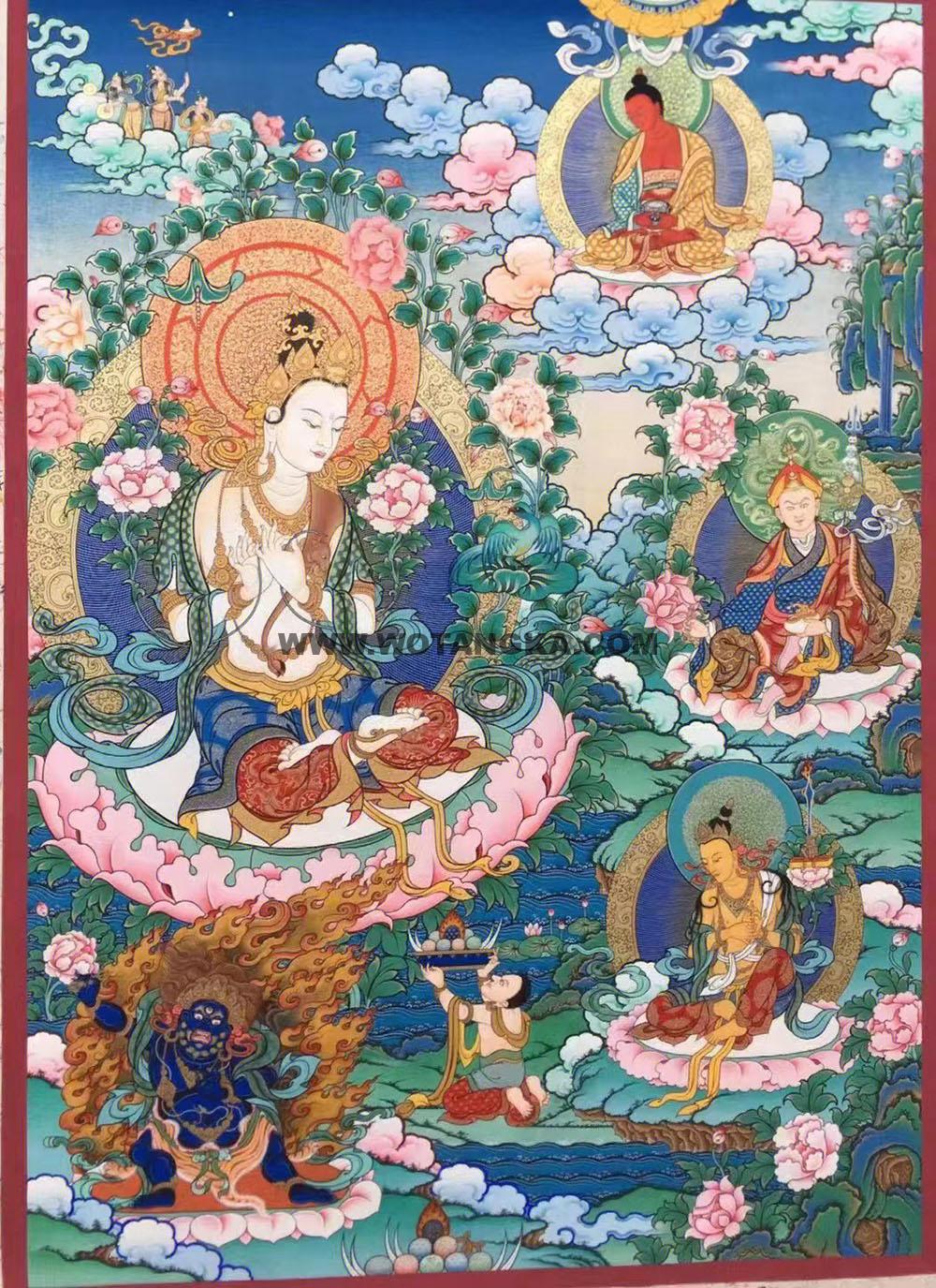 编号188-375829:彩绘唐卡-观音菩萨·三怙主(80*60CM左右)