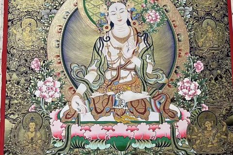 编号188-391518：黑金唐卡-白度母·长寿三尊（100*70CM左右）