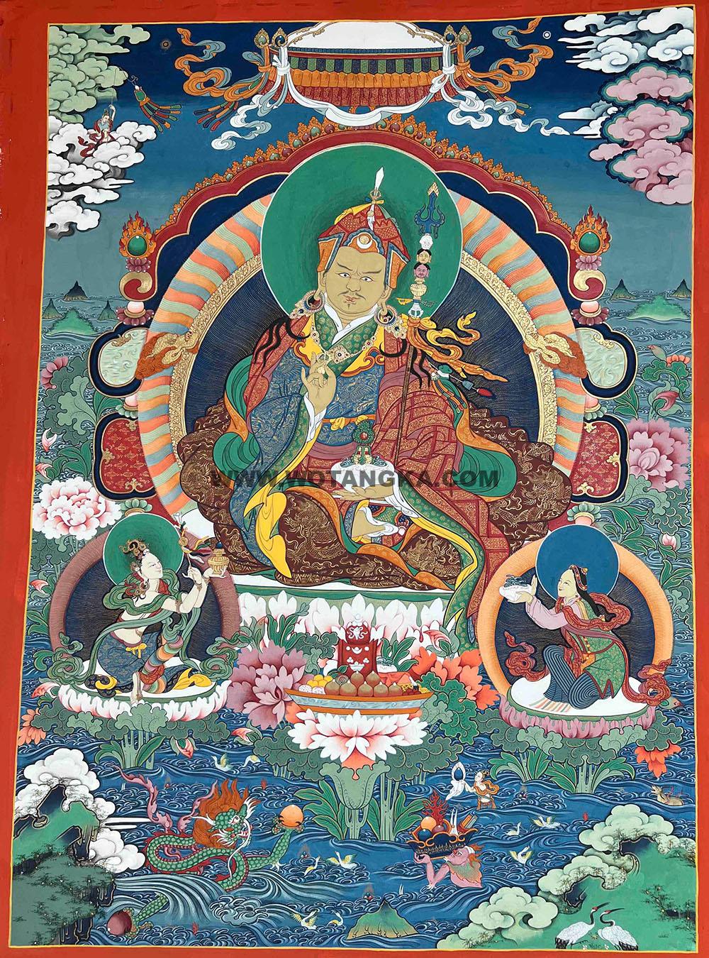 西藏·勉萨泽东画派-琼达：彩绘唐卡-莲花生大士（70*50CM左右）