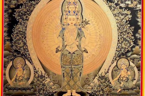 编号188-403447：黑金唐卡-千手观音·三怙主（100*70CM左右）