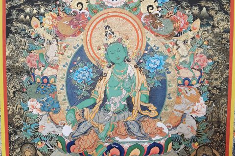 ｜已结缘·可定制｜唐卡寄卖编号：JM·188-406351-黑彩金绿度母吉祥净土上师本尊祈福供养图（黑唐）