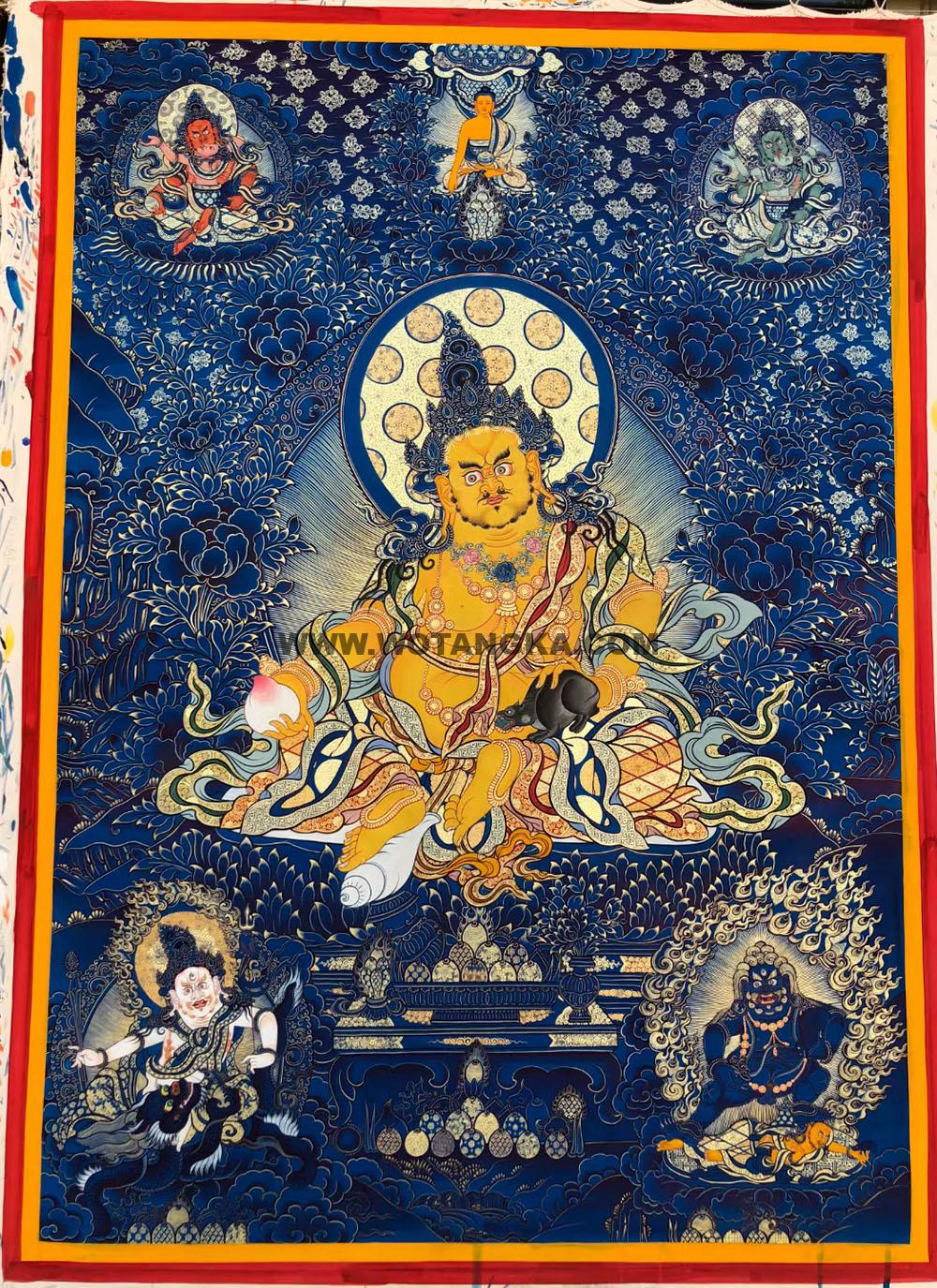 热贡-仁增东周:蓝金唐卡-五方财神(100*70CM左右)