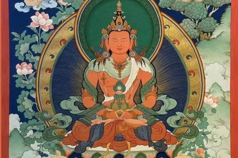 编号188-443581：彩绘唐卡-长寿佛·长寿三尊（75*50CM左右）